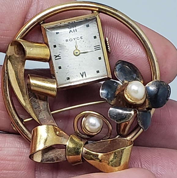 Royce Swiss Vintage Mechanical Self-Winding Watch Brooch Pin - Picture 4 of 11